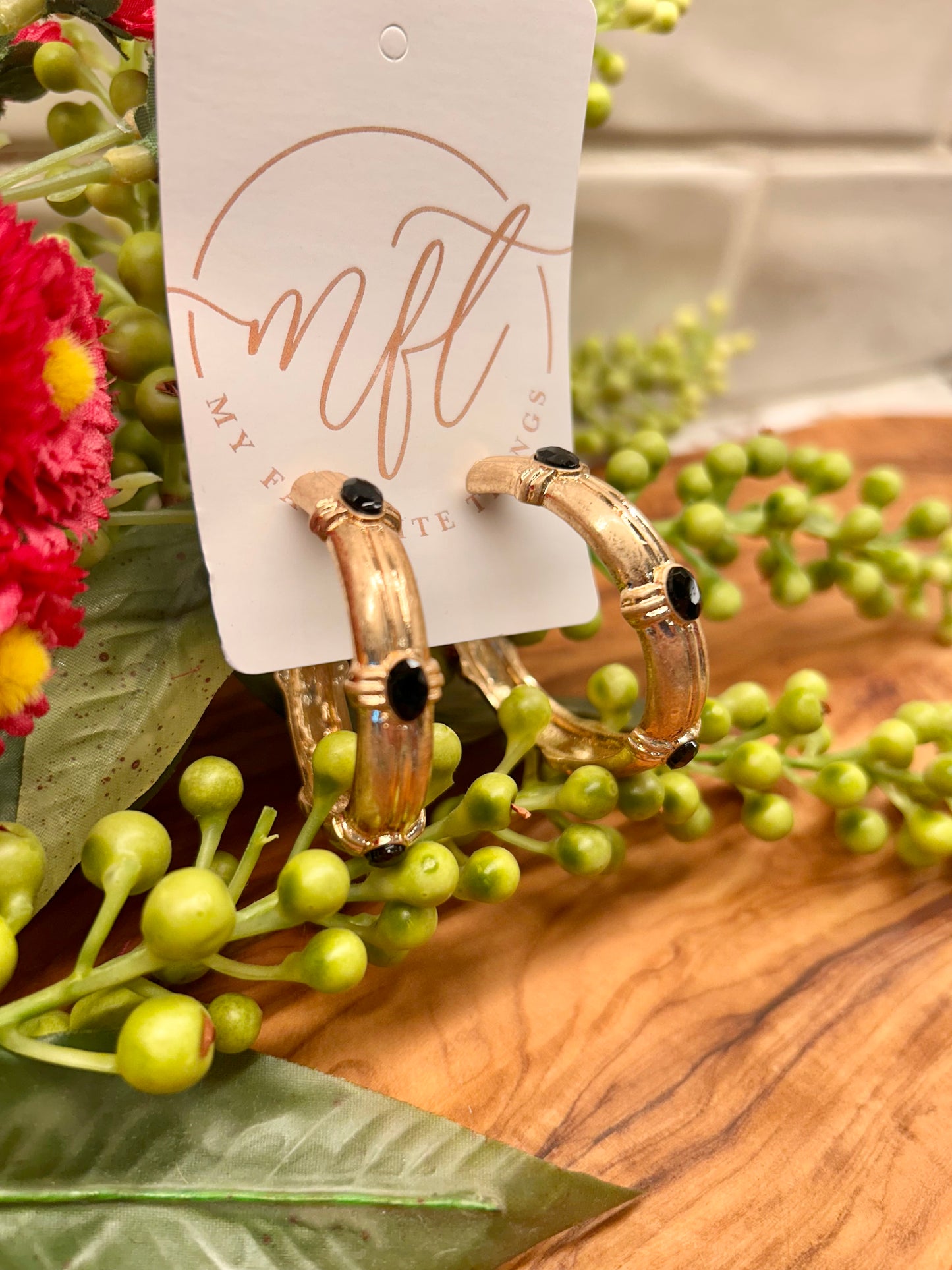 Jewel Tone and Gold Hoop Earrings