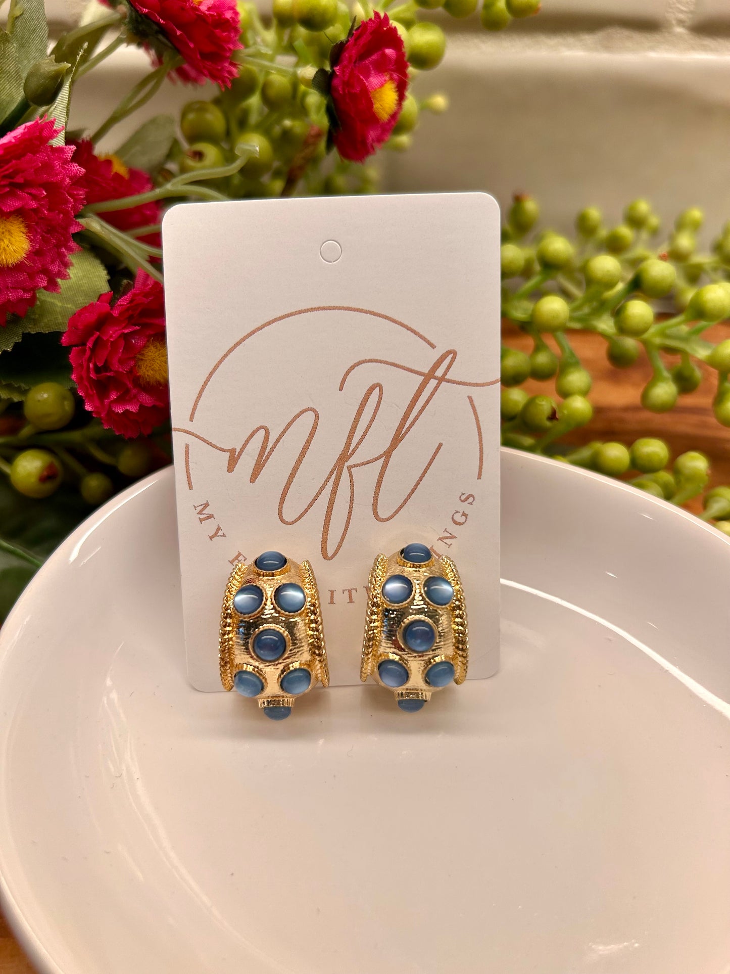 Gold and Jewel Tone Wide Open Hoop Earrings