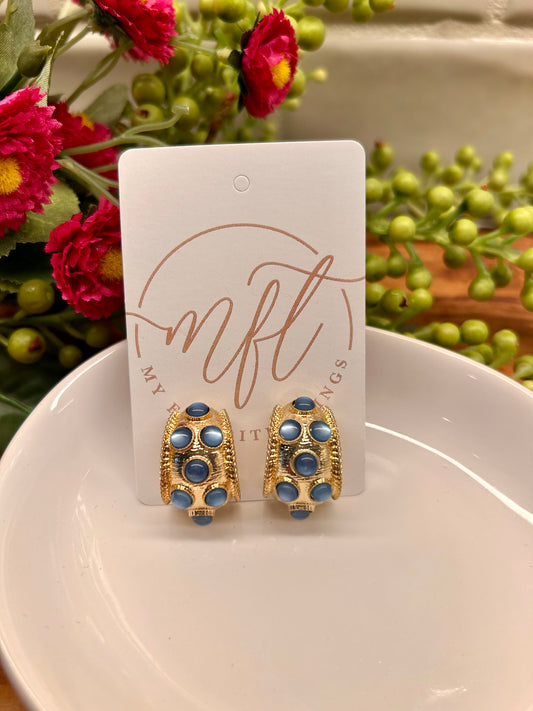 Gold and Jewel Tone Wide Open Hoop Earrings