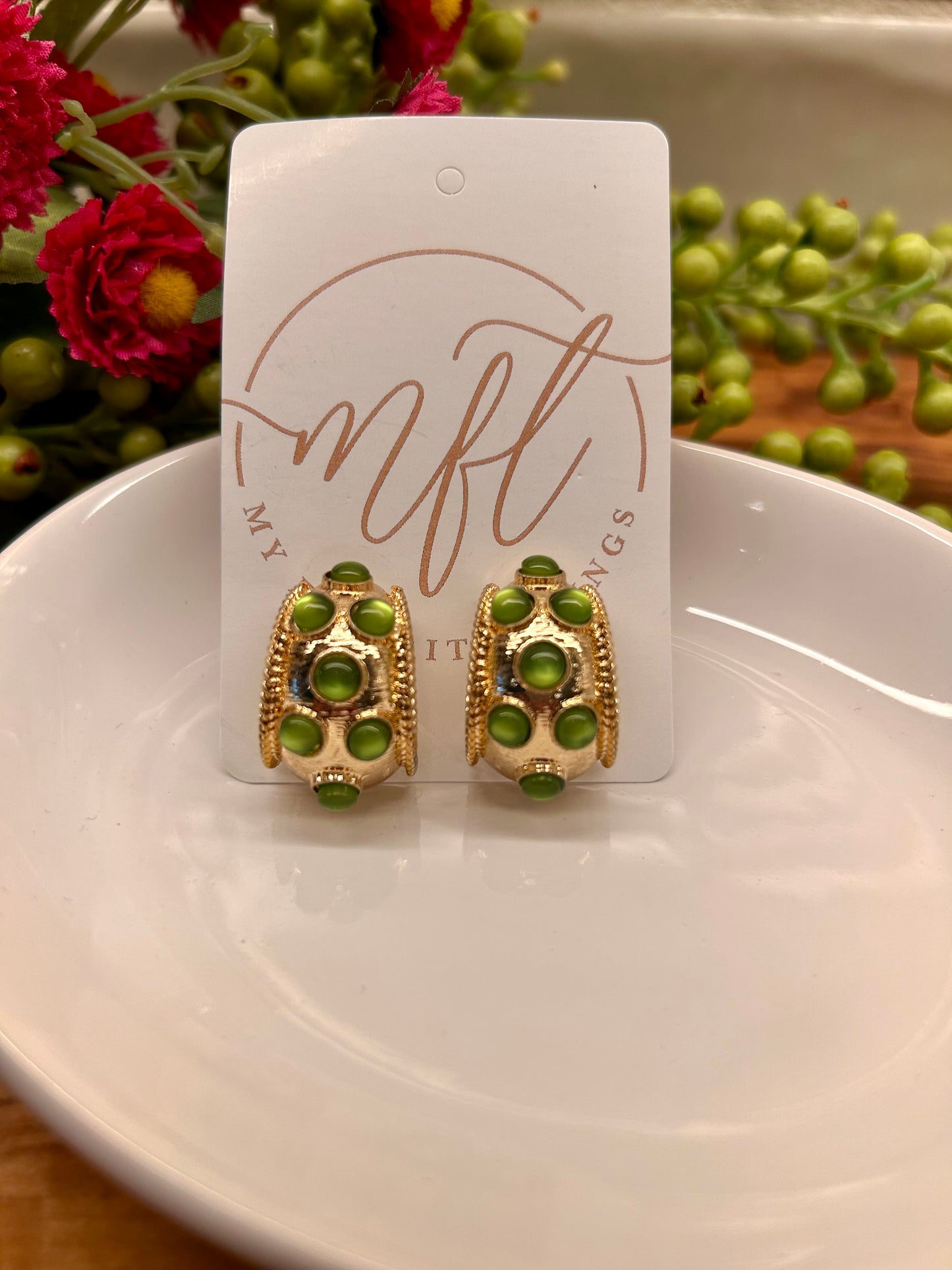 Gold and Jewel Tone Wide Open Hoop Earrings