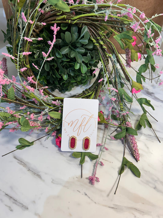 Oval Shaped Jewel Tone Stud Earrings