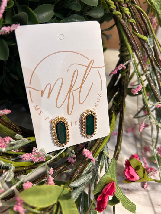 Oval Shaped Jewel Tone Stud Earrings