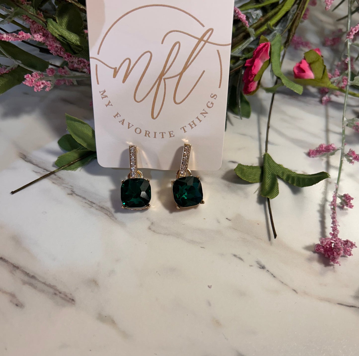 Square Crystal Drop Earrings