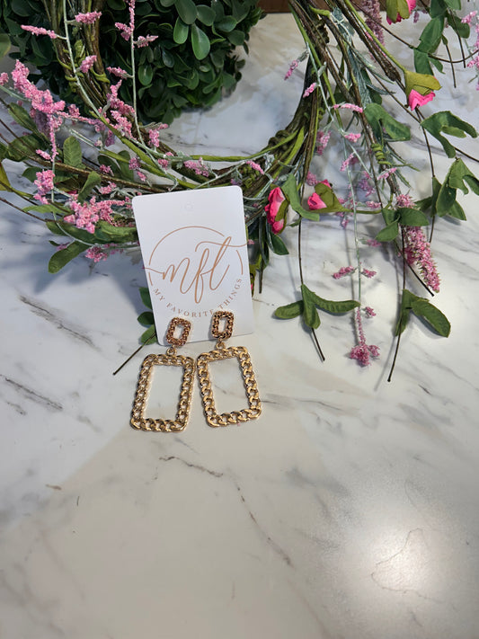 Open Rectangle Gold Drop Earrings