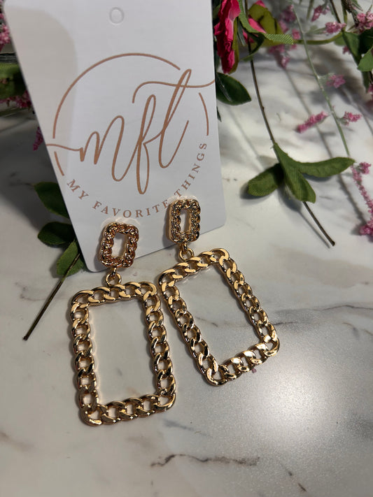 Open Rectangle Gold Drop Earrings