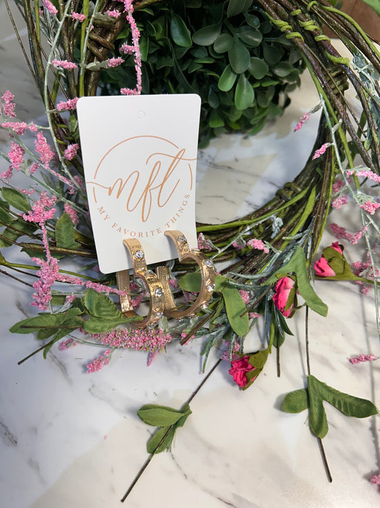 Gold Heart Shaped Hoops with Crystal Studs