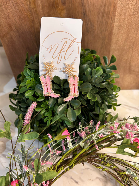 Pink Cowgirl Boot Earrings