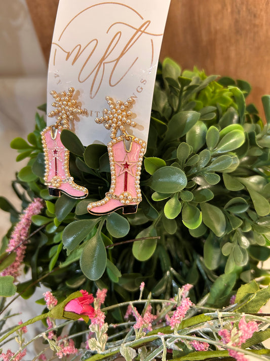 Pink Cowgirl Boot Earrings