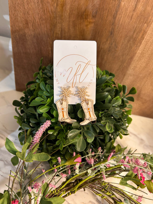 Ivory Cowgirl Boot Earrings