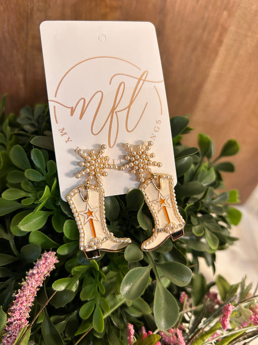 Ivory Cowgirl Boot Earrings
