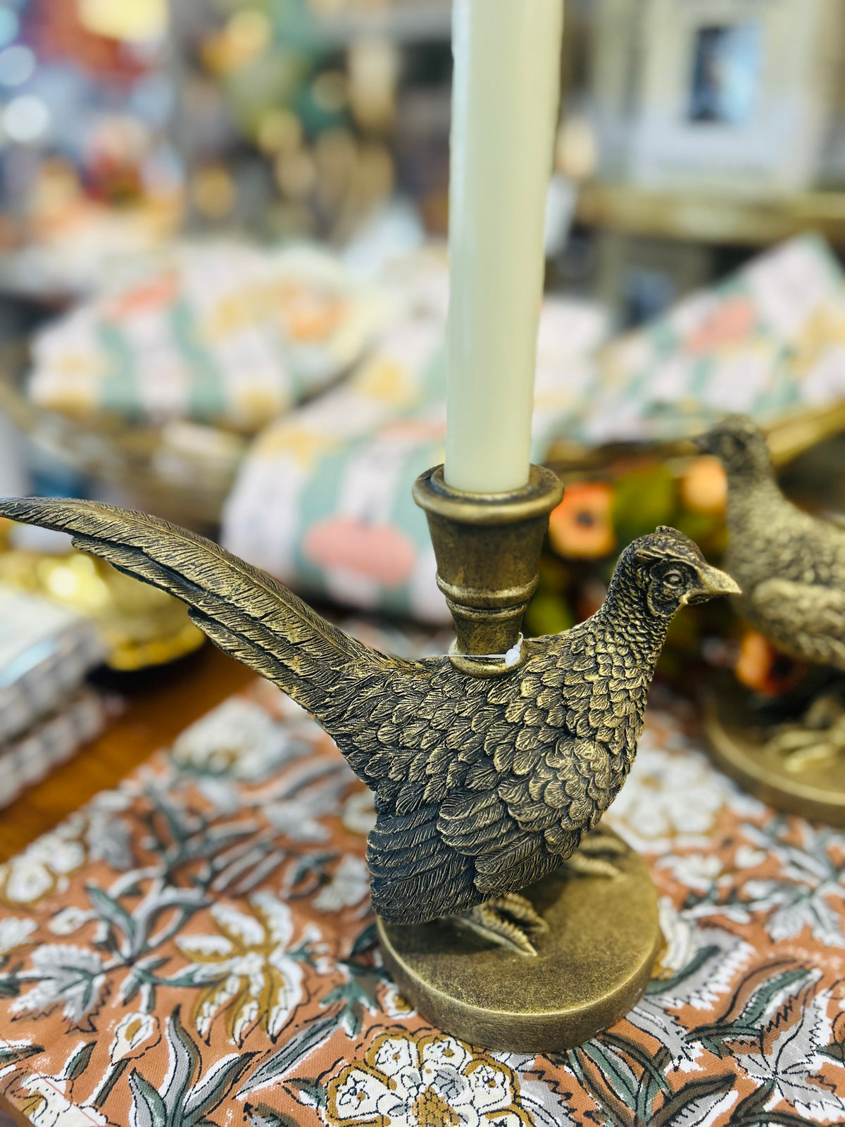 8.5" RESIN PHEASANT CANDLE STICKS Set of 2