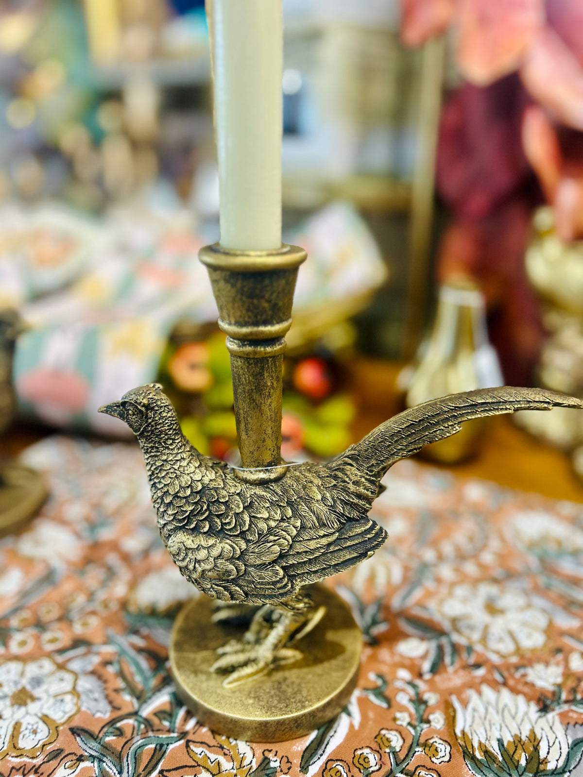 8.5" RESIN PHEASANT CANDLE STICKS Set of 2