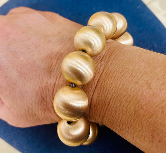 Large Matte Gold Beaded Stretch Bracelet