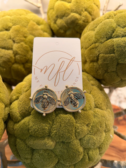 Gold Bee Coin Style Earrings