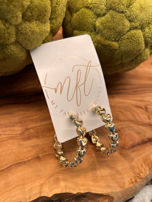 Heart Design Gold Hoops
