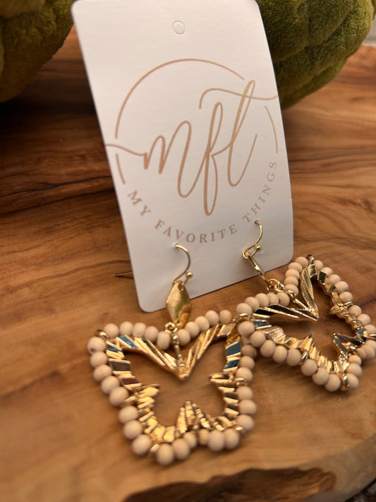 Gold & Wood Bead Butterfly Earrings
