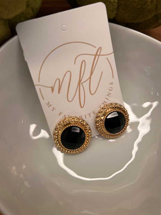 Black & Gold Round Stud Earrings