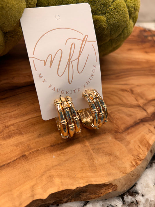 Wide Gold Bamboo Hoop Earrings