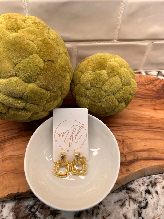 Textured Gold Square Loop Earrings