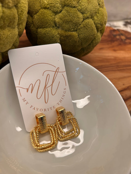 Textured Gold Square Loop Earrings