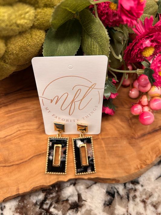 Black and Gold Marbled Dangle Earrings