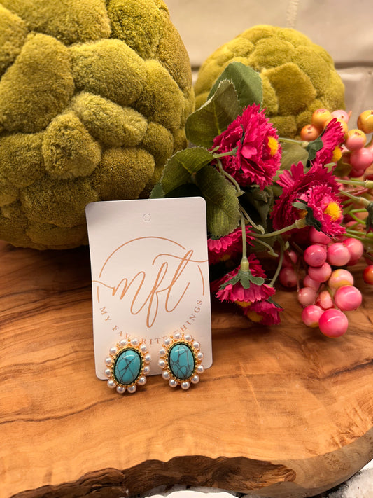 Turquoise and Pearl Stud Earrings