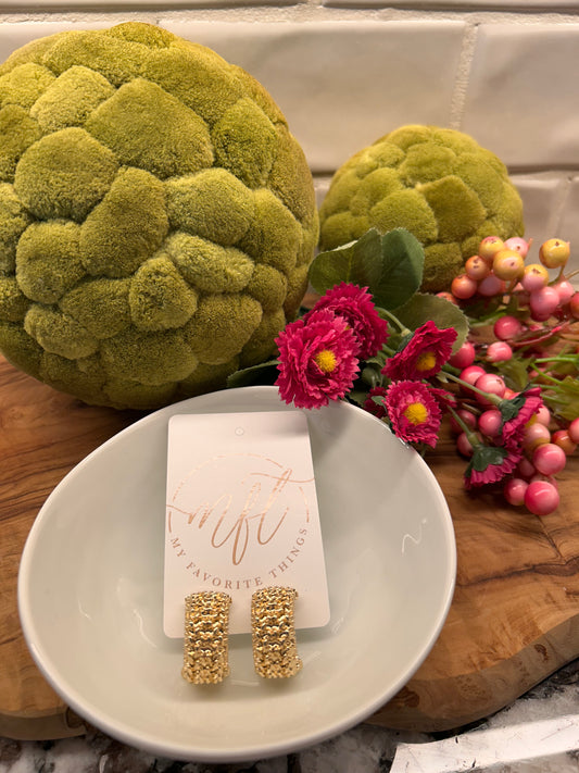 Wide Gold Basketweave Hoop Earrings