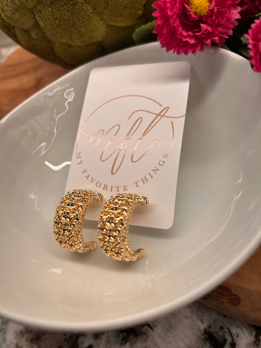 Wide Gold Basketweave Hoop Earrings