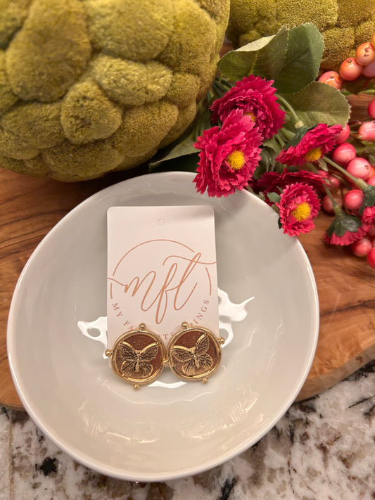 Butterfly Gold Coin Style Earrings