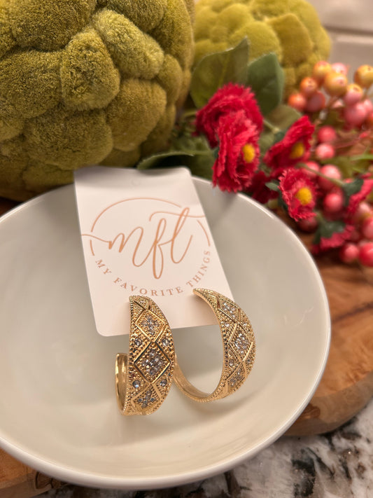 Gold & Pavé Rhinestone Hoop Earrings