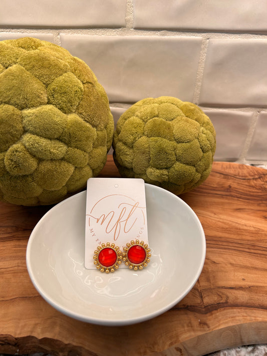 Gold and Red Crystal Stud Earrings
