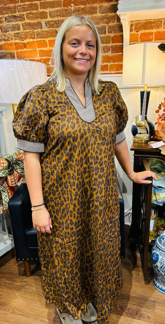 Brown Leopard Midi Dress
