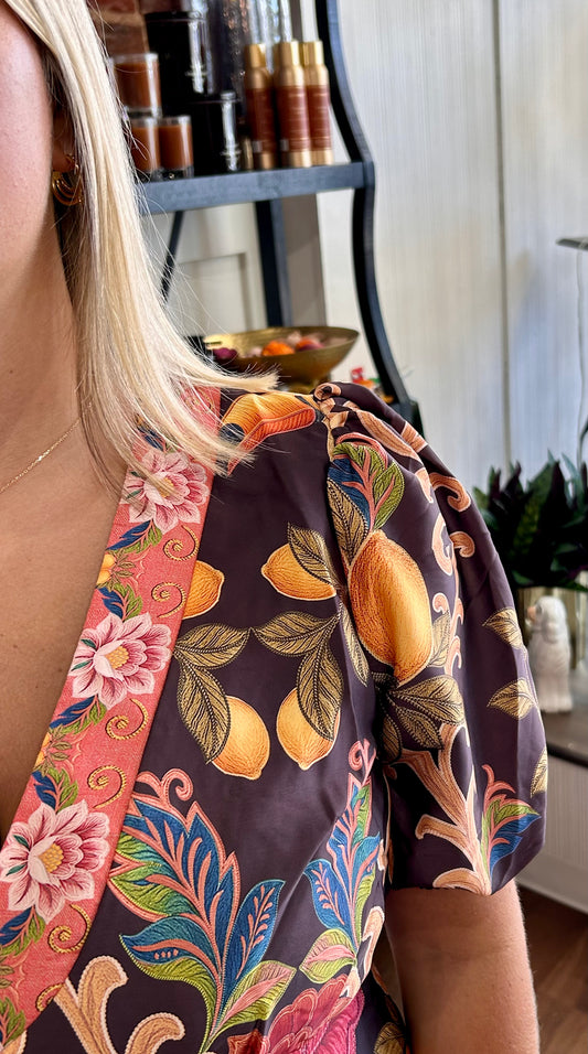 Brown Tropical Print Midi Dress