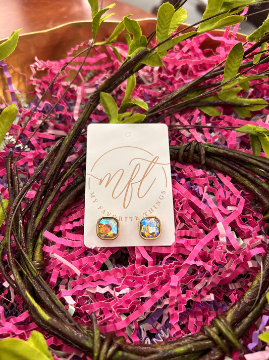 Iridescent Crystal Square Stud Earrings