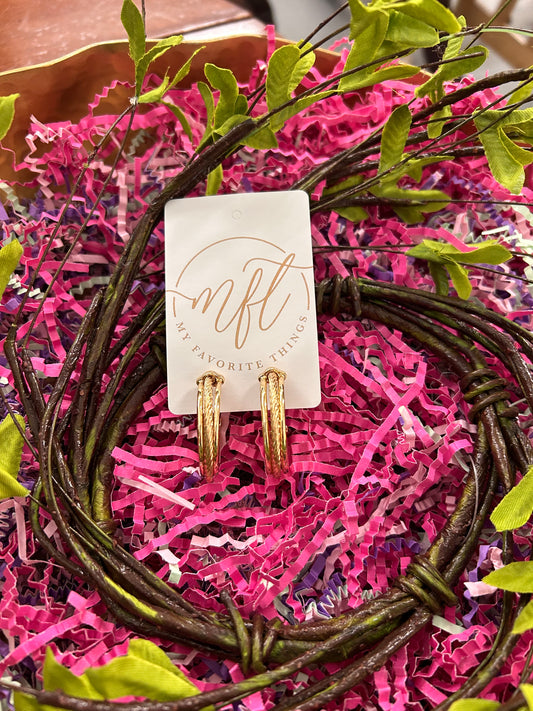 Large Gold Triple Layered Hoop with Twisted Middle