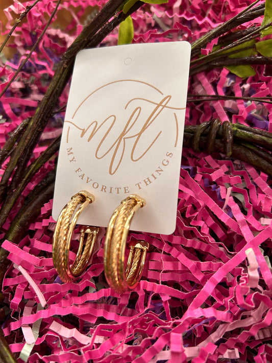 Large Gold Triple Layered Hoop with Twisted Middle