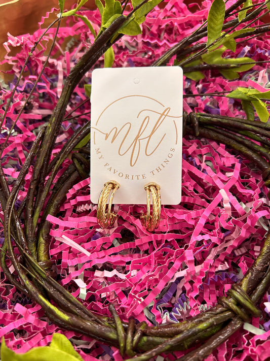 Gold Triple Layered Hoop with Twisted Middle