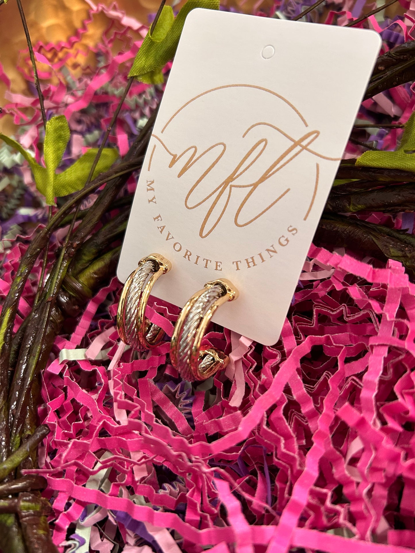 Gold & Silver Triple Layered Hoop with Twisted Middle