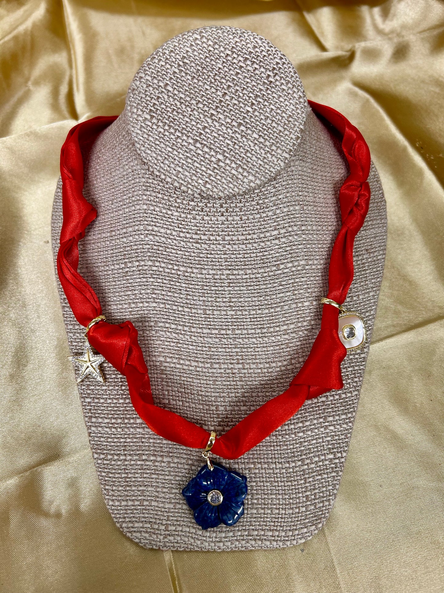 Knotted Scarf Necklace with Charms