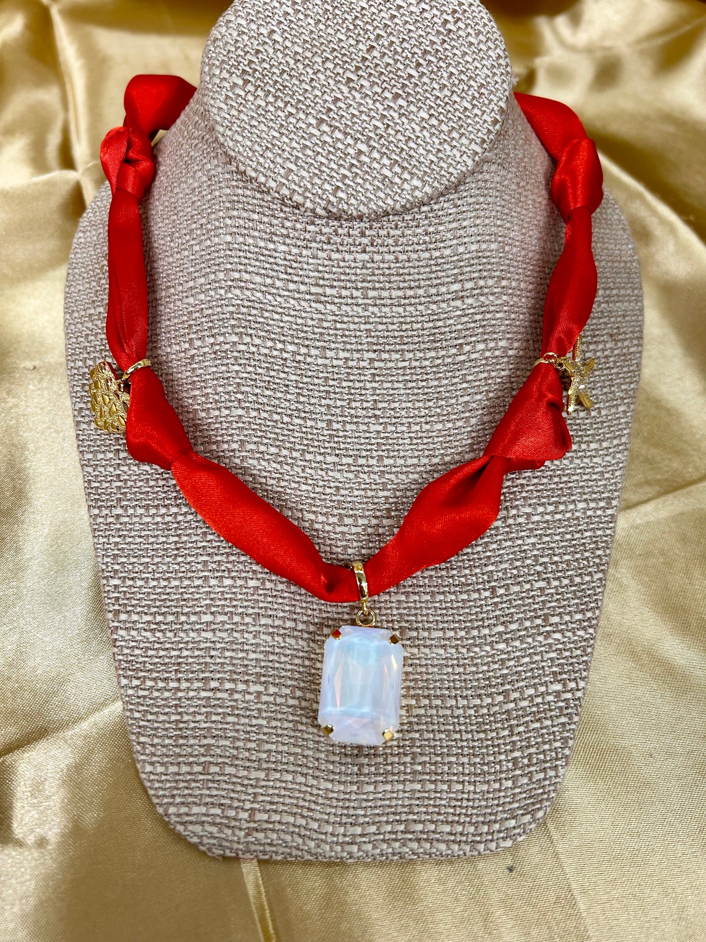 Knotted Scarf Necklace with Charms