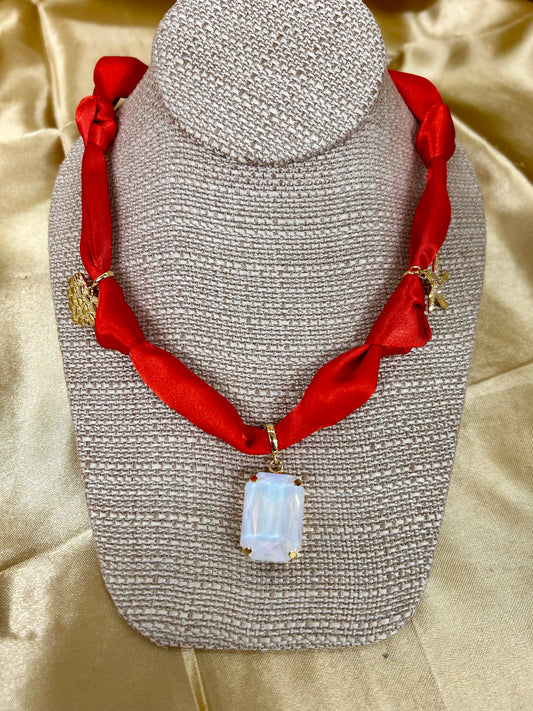 Knotted Scarf Necklace with Charms