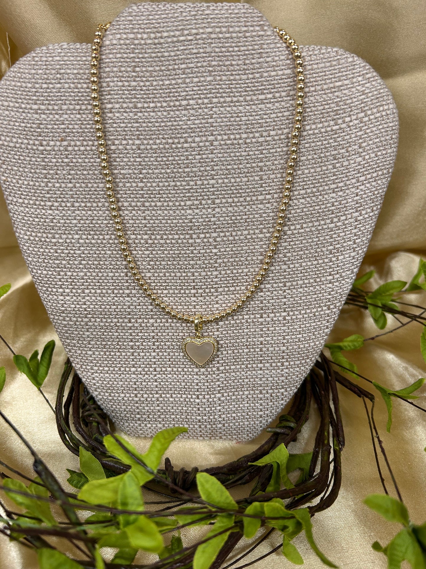 Small Gold Beaded Necklace with Charm