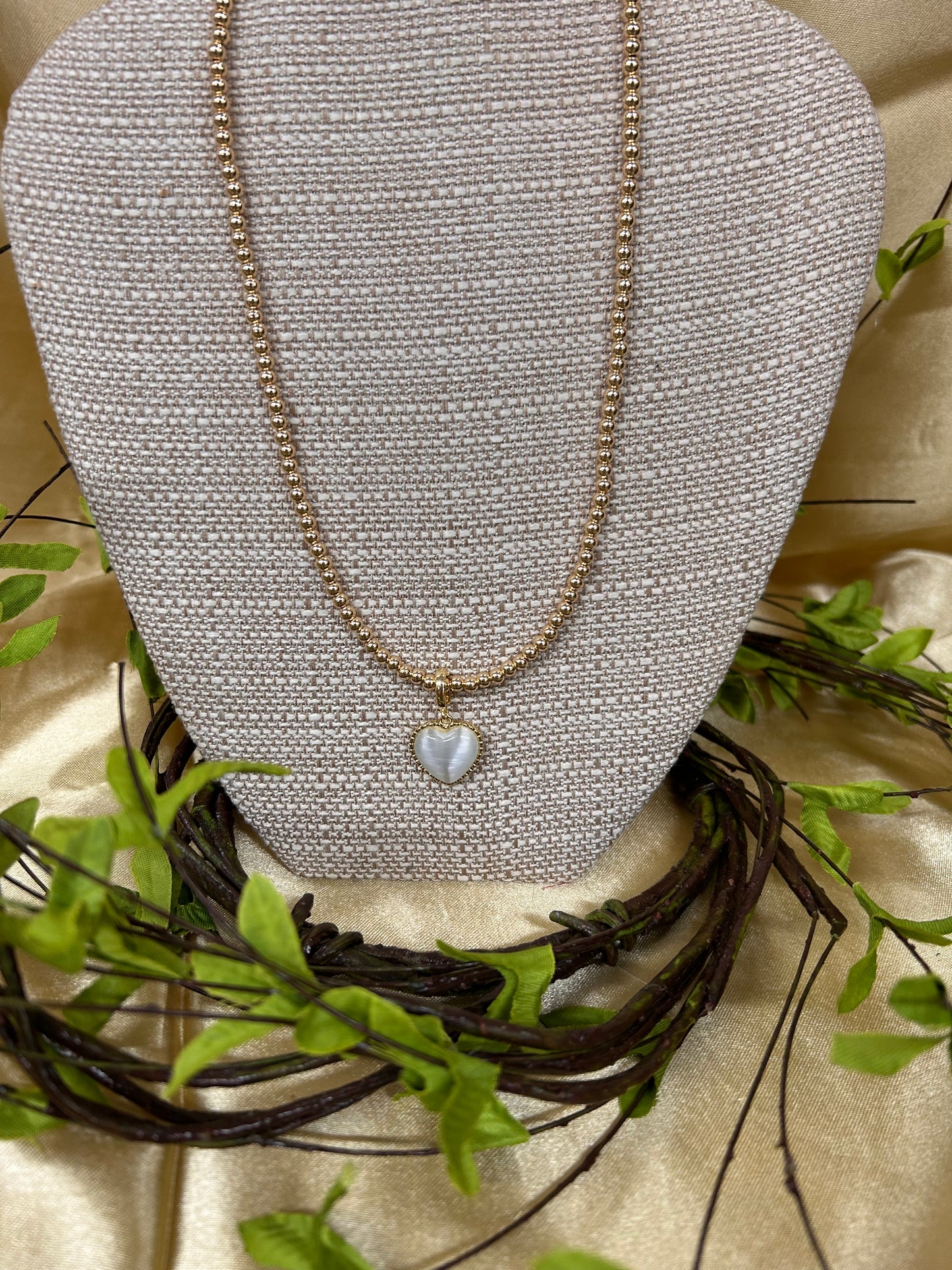 Small Gold Beaded Necklace with Charm