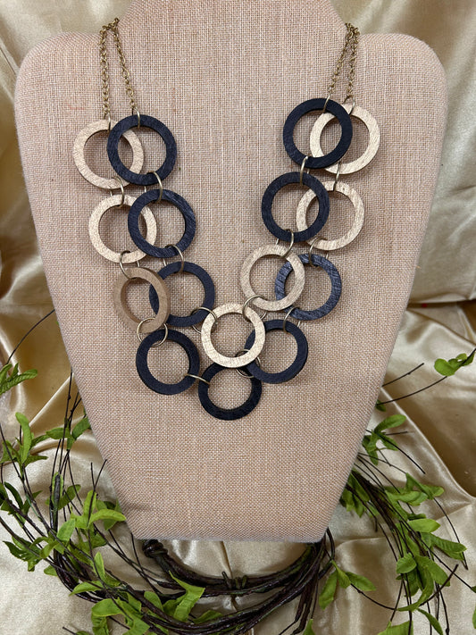 Black & Gold Wooden Loop Necklace
