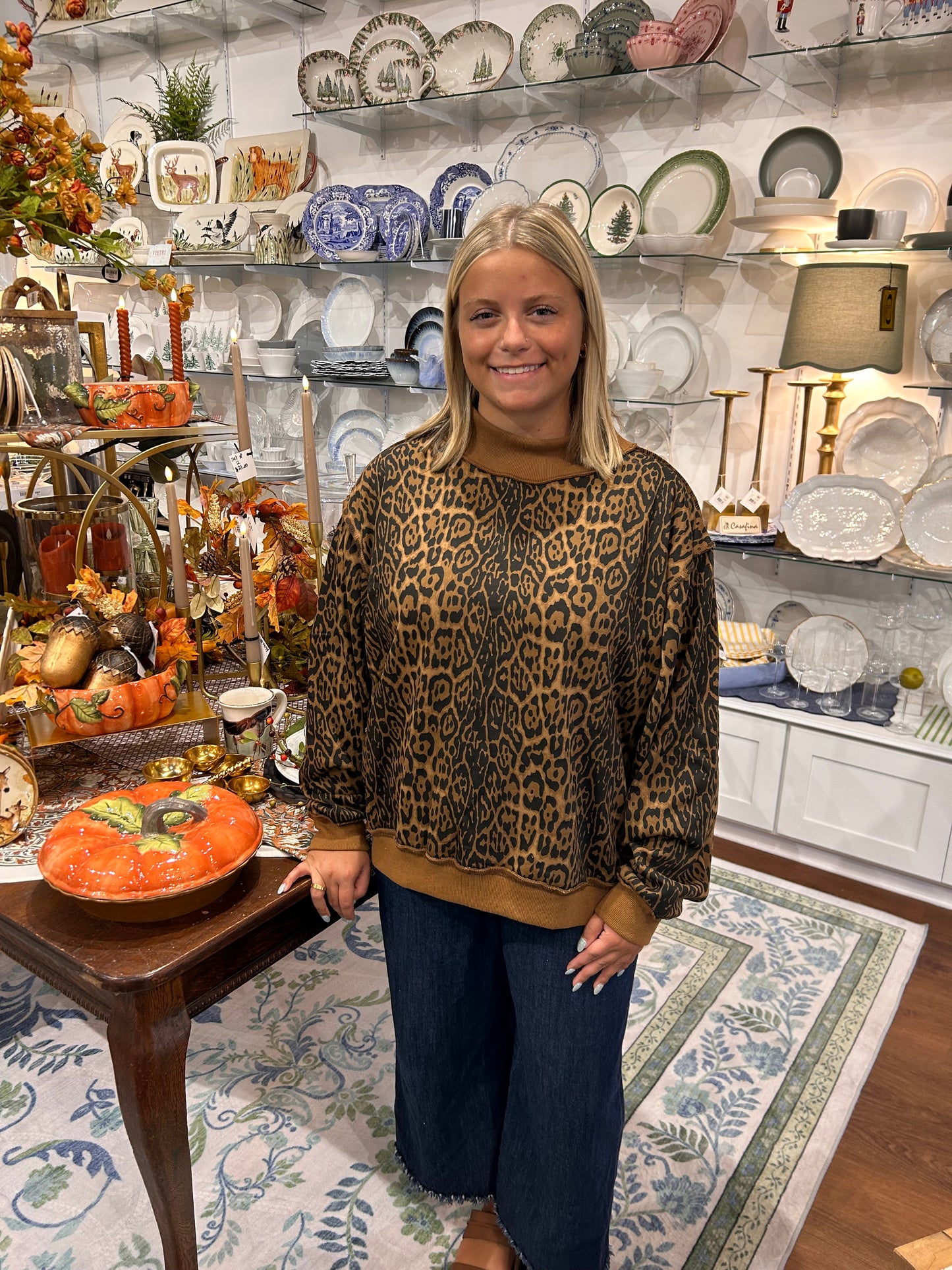Cheetah Print Mock Neck Sweatshirt