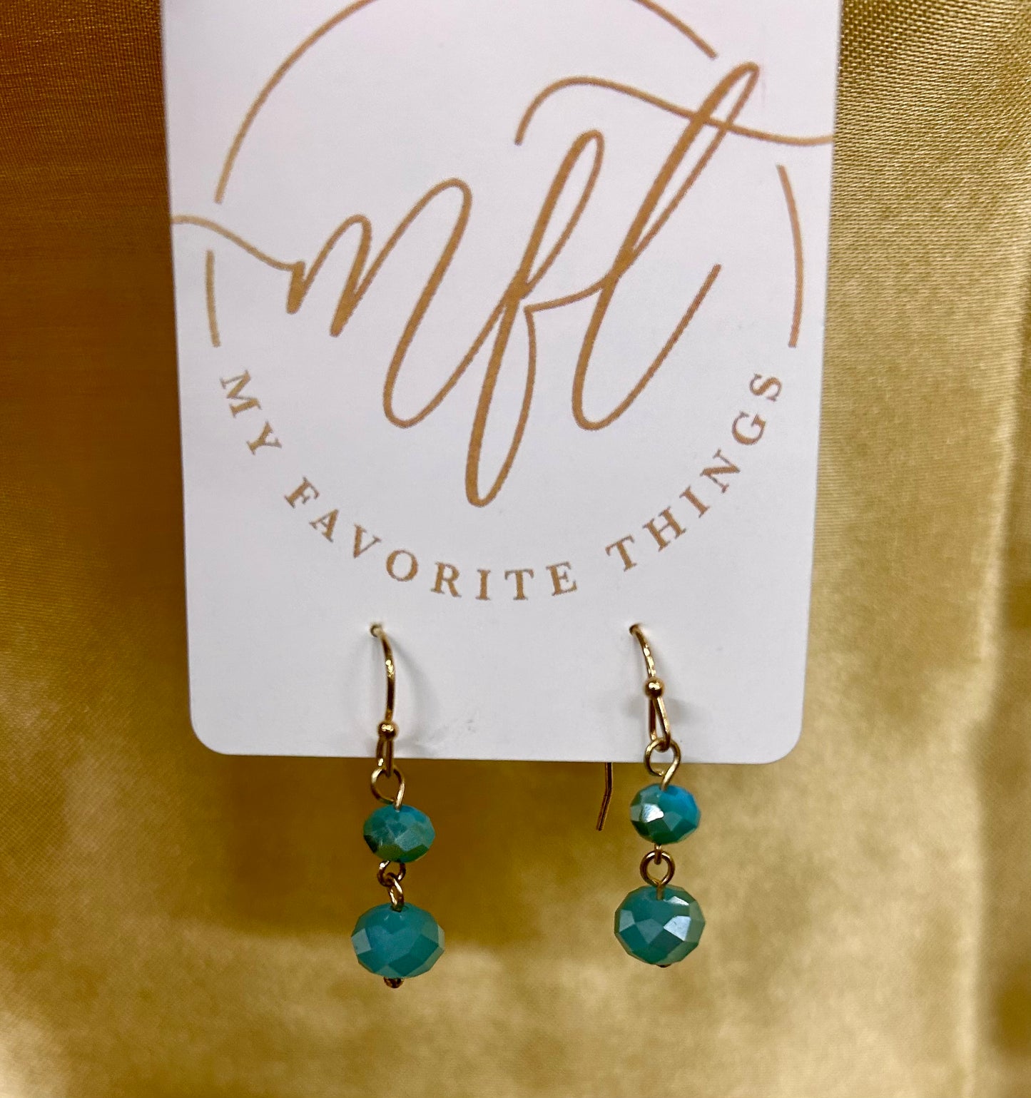 Turquoise Iridescent Bead Drop Earrings