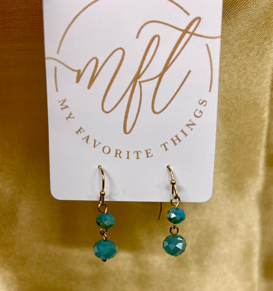 Turquoise Iridescent Bead Drop Earrings