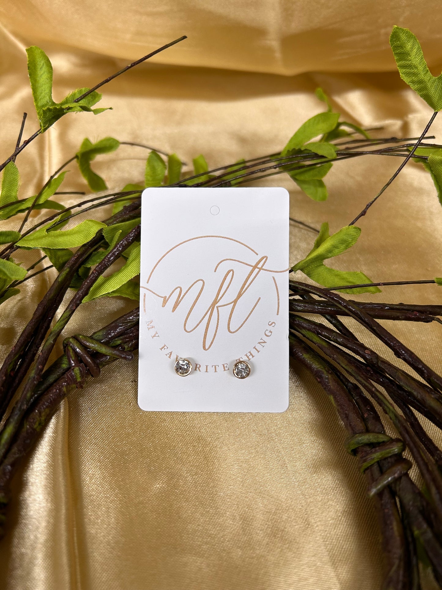 Clear Crystal & Gold Stud Earrings
