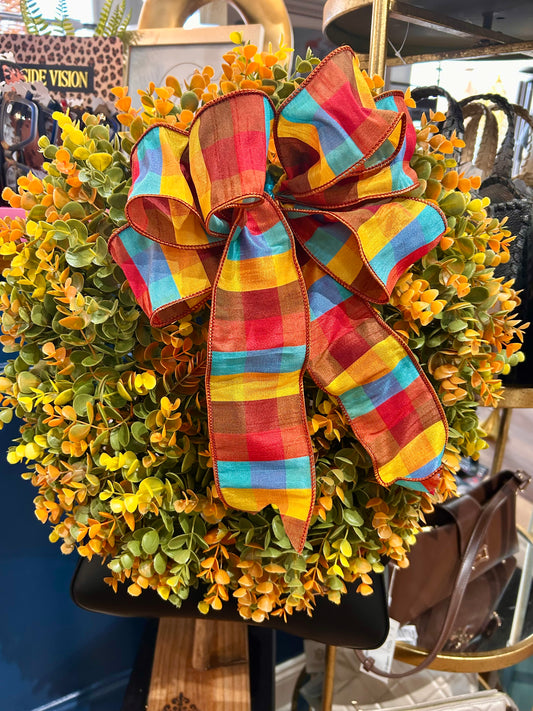 Multicolored Eucalyptus Wreath with Bow