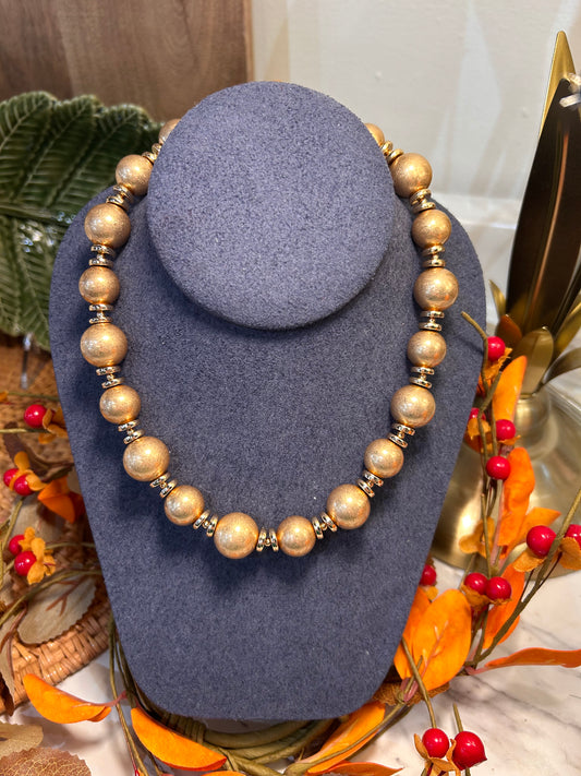 Matte Gold Beaded Necklace with Magnetic Closure